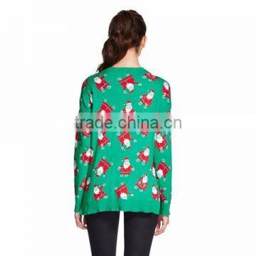 Women Green Sweater Allover Santa Claus Pattern Knitted Christmas Sweater photo-2
