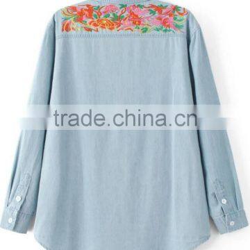 Runwaylover EY2349B Europe Style 2017 Ladies Embroidery Washed Denim Blouse photo-4