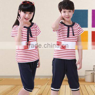 Custom cotton and polyester blend simple pattern OEM design strip kids sport school uniforms wholesale