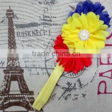 Boutique Chiffon Chic Flower Covered Headbands Beaded Pearl and Rhinestone Buttons photo-6