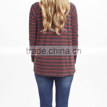 2016 New Maternity Tops With Coral And Charcoal Stripe Maternity Tee Long Sleeve Women Wear WT80817-42 photo-2