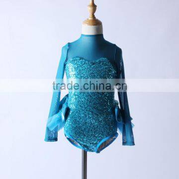 2016 New Design -n-Stock Items Supply Type and Costumes long sleeves blue leotard sequin half skirt jazz dress