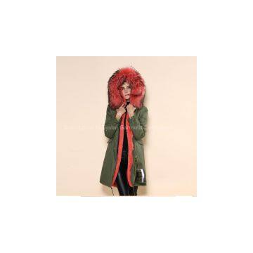 New style nice wholesale cotton shell watermelon faux fox lining korean style women military long coat