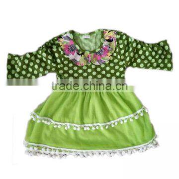 2016 customized design baby girl dress green color dot print frock new born baby dress