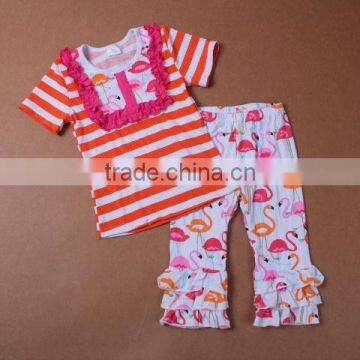 children clothing 2017 short sleeve stripe flamingo t-shirts set import baby clothes china baby clothes wholesale