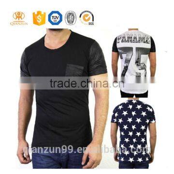 Custom wholesale t-shirt high quality collar pocket men print t-shirt