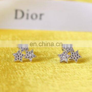 Genuine Rhodium Plated CZ Zircon Stone Sterling Silver Star Shape Stud Earring