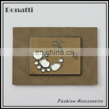 2013 fashion trendy pu leather labels with rhinestone metal labels