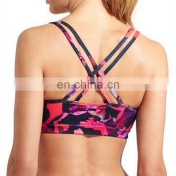 fitness wear rose patterms back straps corss tops yoga sexy print bra