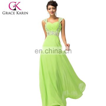 Grace Karin Wholesale Fashion Ladies Sleeveless Chiffon Green Beaded Long Evening Dress CL4446-2