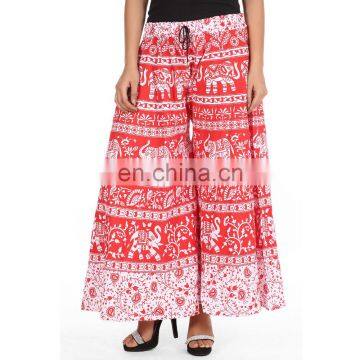 BEach Wear Comfortable REd Color Sanganeri Printed Cotton Palazzo pant for Women from India