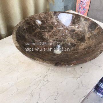 Dark Emperador Marble Sinks, Brown Marble Round Basins, Nature Stone Sinks