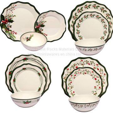 Competitive Price 12pcs Flower Shape Dinnerware Plastic Plates Asian Japanese Korean Dinner Set With Flower Print photo-5