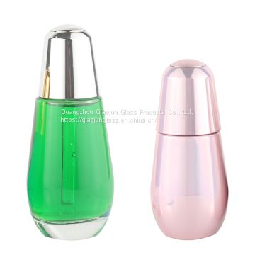 Popular 30 Ml 50 Ml Serum Gold/Sliver Press Glass Dropper Bottle