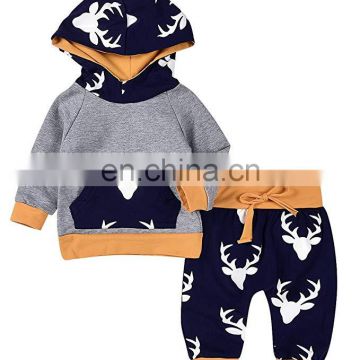 Baby Hoodies With Pocket Top Long Pants Autumn Deer Print Outfit