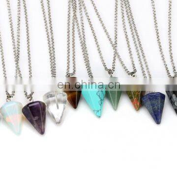 Women Necklaces Stone Pendant Gemstone Necklace Jewelry Crystal Reiki Hexagonal Cone Pendulum Necklaces for Women 21Colors photo-2