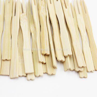 Disposable Bamboo Fork 9cm Small Mini Nature Color Wooden Desert Fruit Party Use photo-4