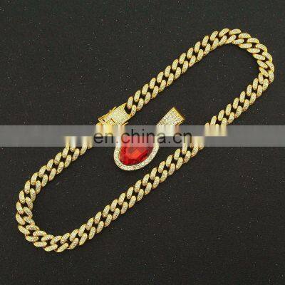 Hip Hop Square Vintage Pendants Rhinestone Gem Twist Chain Necklace Emerald Ruby HIpHop Necklace Chain photo-5