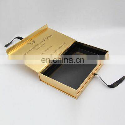 luxury print logo gold custom hair packaging kraft cardboard rigid cosmetic packaging magnetic gift paper box with ribbon