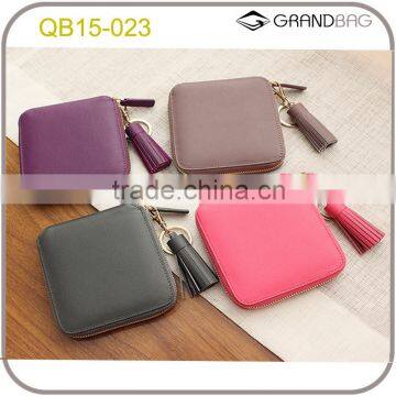 Square Ladies RFID Blocking Nappa Leather Walllet with Tassel and Keyring