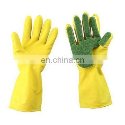 Reusable Household Cleaning Rubber Gloves Kitchen Dish Washing Cleaning Glove With Scouring Pad