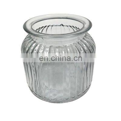 New Design Wholesale Stripe Modern Wedding Decorative Tabletop Creative Small Round Clear Grey Glass Pot Flower Vase Home Decor