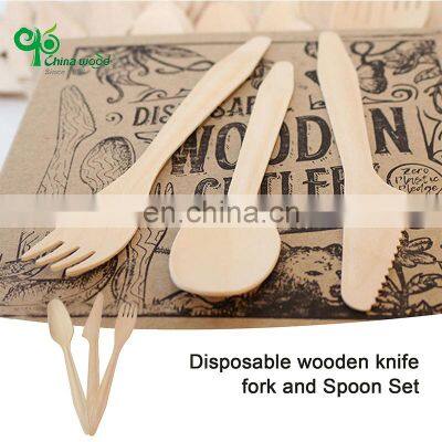 Yada Manufacturer Ecofriendly Cutlery 185mm Disposable Birch Dessert Wooden Knives Forks Spoons Degradable Tableware photo-4