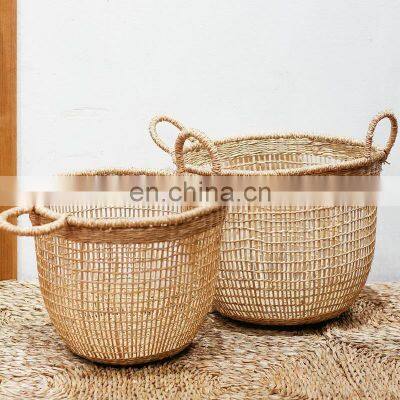 Hot Selling Household Set of 2 Floppy Seagrass Baskets Decor Storage Basket Wholesale