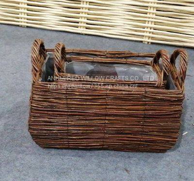 Customized large wicker planter willow flower basket gardening supplies