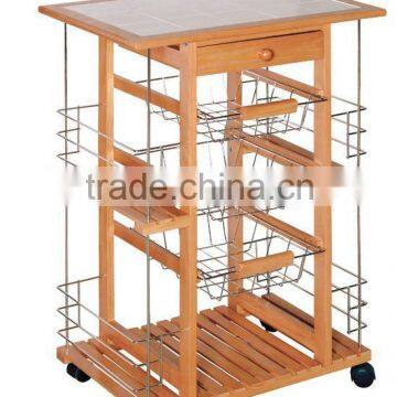 Solid Wood Tile Top Kitchen trolley