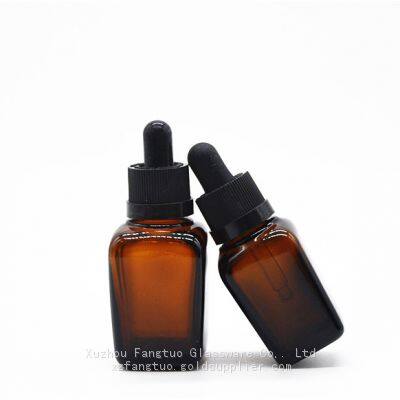 Child-Resistant Screw Top Cap Dropper Bottle Amber Glass Dropper Bottle Square Shape Empty Bottles for Skin Care Serum Essential Oil Packing photo-2