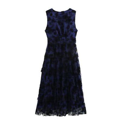 2025 European and American style spring women's plush V-neck sleeveless layered cake dress