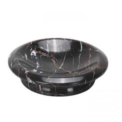 Large Natural Marble Stone Beige Travertine Fruit Trays Luxury Travertine Round Fruit Bowl