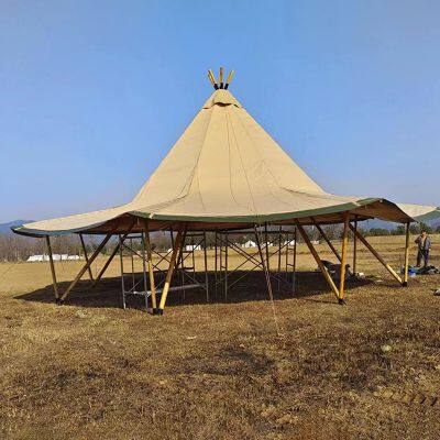Outdoor Large Luxury Glamping Wooden Pole Tipi Tent for Pyramid Safari Tent photo-5