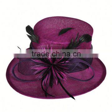 Purple Sinamay Top Hat with Feather Decoration