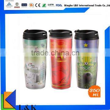 250ml/350ml paper insert double wall plastic tumber, plastic tumbler with paper insert, plastic bottle mug