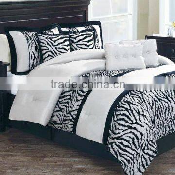 7 Pcs Gorgeous Flocking Zebra-stripe Comforter Set Bed In Black White Color