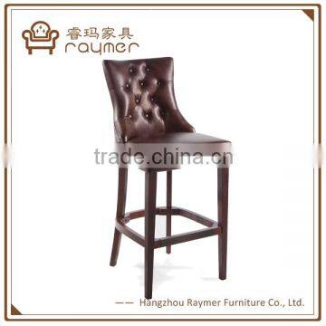 Wood Leather Tufted Bar Stool