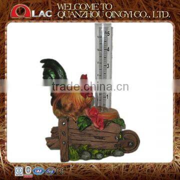 garden resin rooster statue with raingauge decoration