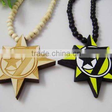 Good Quality Hip-Hop 7 Moon & Star Alla Pendants Wood Rosary Bead Necklaces