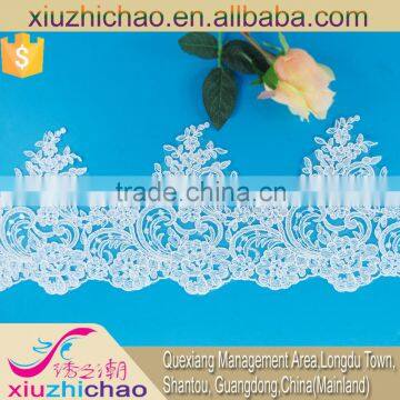 Factory direct sale shantou lace rayon embroidery white bridal trim lace