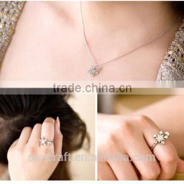 European and American Fashion Hot Style Austrian Crystal Snowflake Silver Jewelry Set 925 photo-2