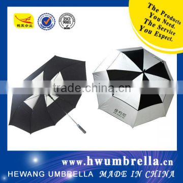 Double layer black fiberglass shaft plain umbrella golf