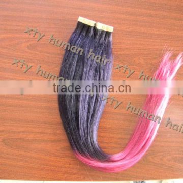 Popular ombre two tone colored, silky straight, alibaba express Brazilian tape hair extensions