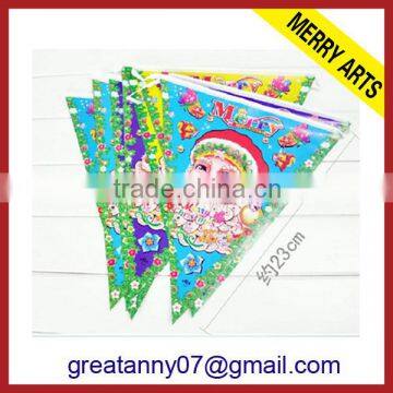 Yiwu market wholesale cheap custom outdoor christmas plastic bunting flags with santa clause printing