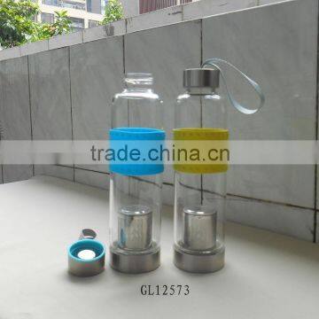 refillable borosilicate glass dinking bottle with tea filter