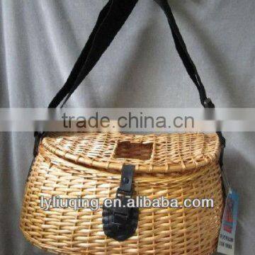 wholesale 100% handmade vintage wicker fishing creel with straps