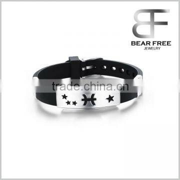 Men's Women's Fashion Personality Titanium Steel Silicone Twelve Constellations Pattern Adjustable Buckle Bracelets