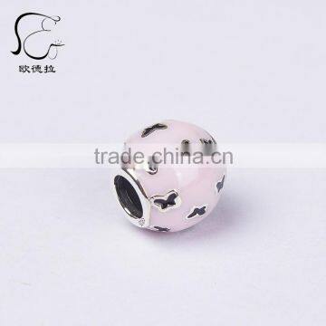 925 Silver ABSTRACT SILVER CHARM WITH LIGHT PINK ENAMEL AND CUT-OUT BUTTERFLIES bead 791483EN68