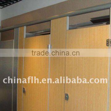 Cheap wooden color suspending roof Hpl toilet cubicle